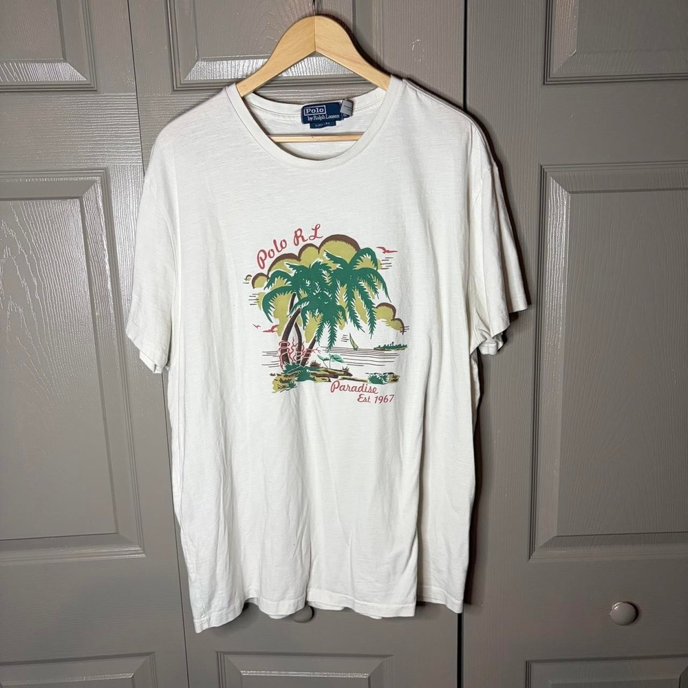 Polo Ralph Lauren Mens XL White Palm Tree Paradise Graphic T-Shirt Classic Fit